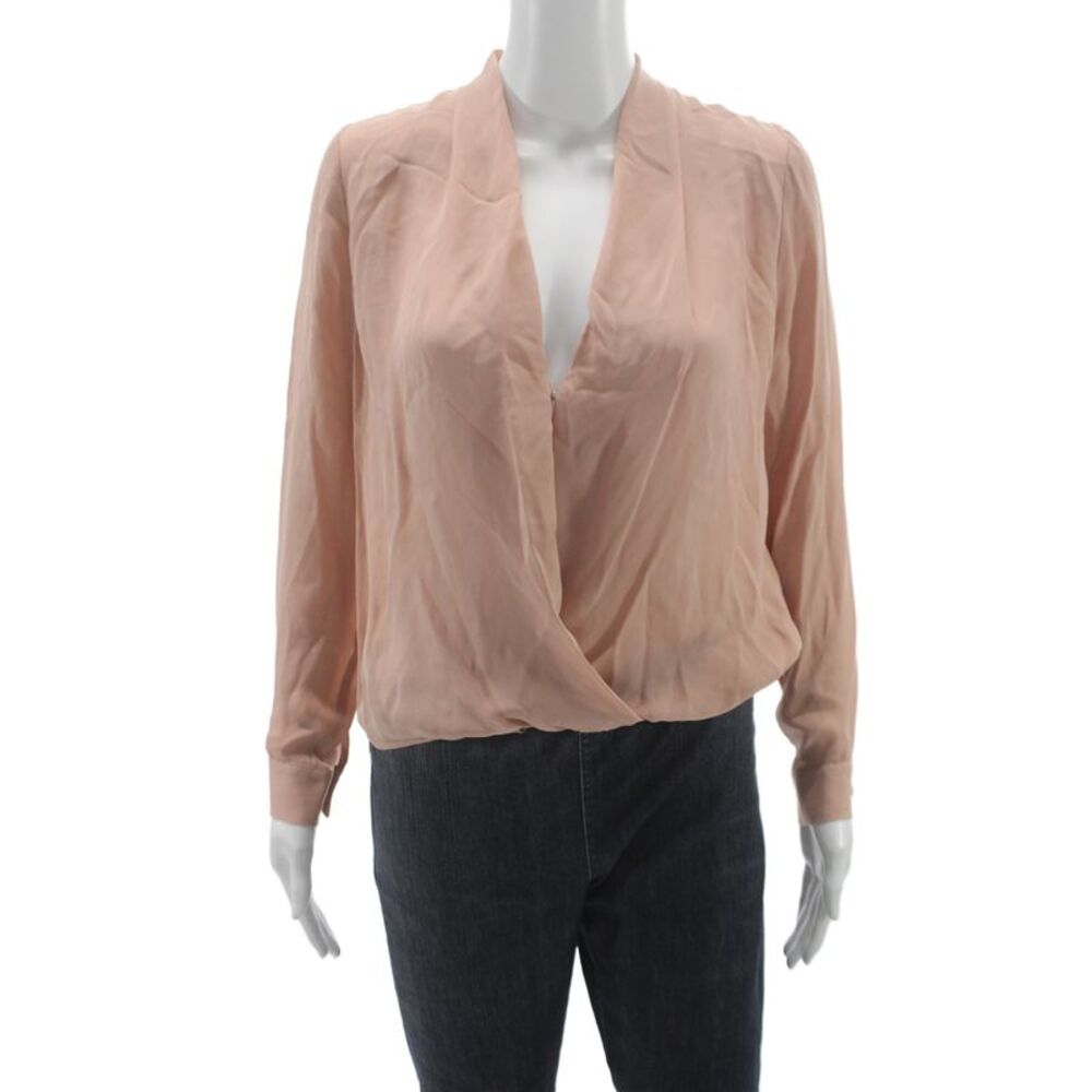 Mason Womens Pink Silk Button Long Sleeve Blouse Solid Classic Fall Size 0